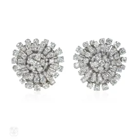 1950s diamond and platinum flower swirl earrings