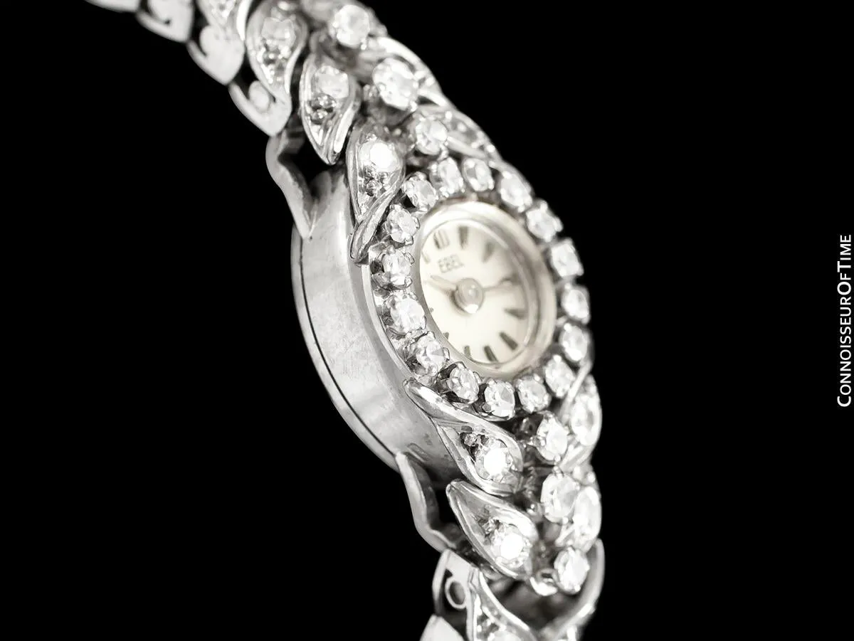 1950's Ebel Vintage Ladies 3.5 Carat Cocktail Watch - 18K White Gold & Diamonds