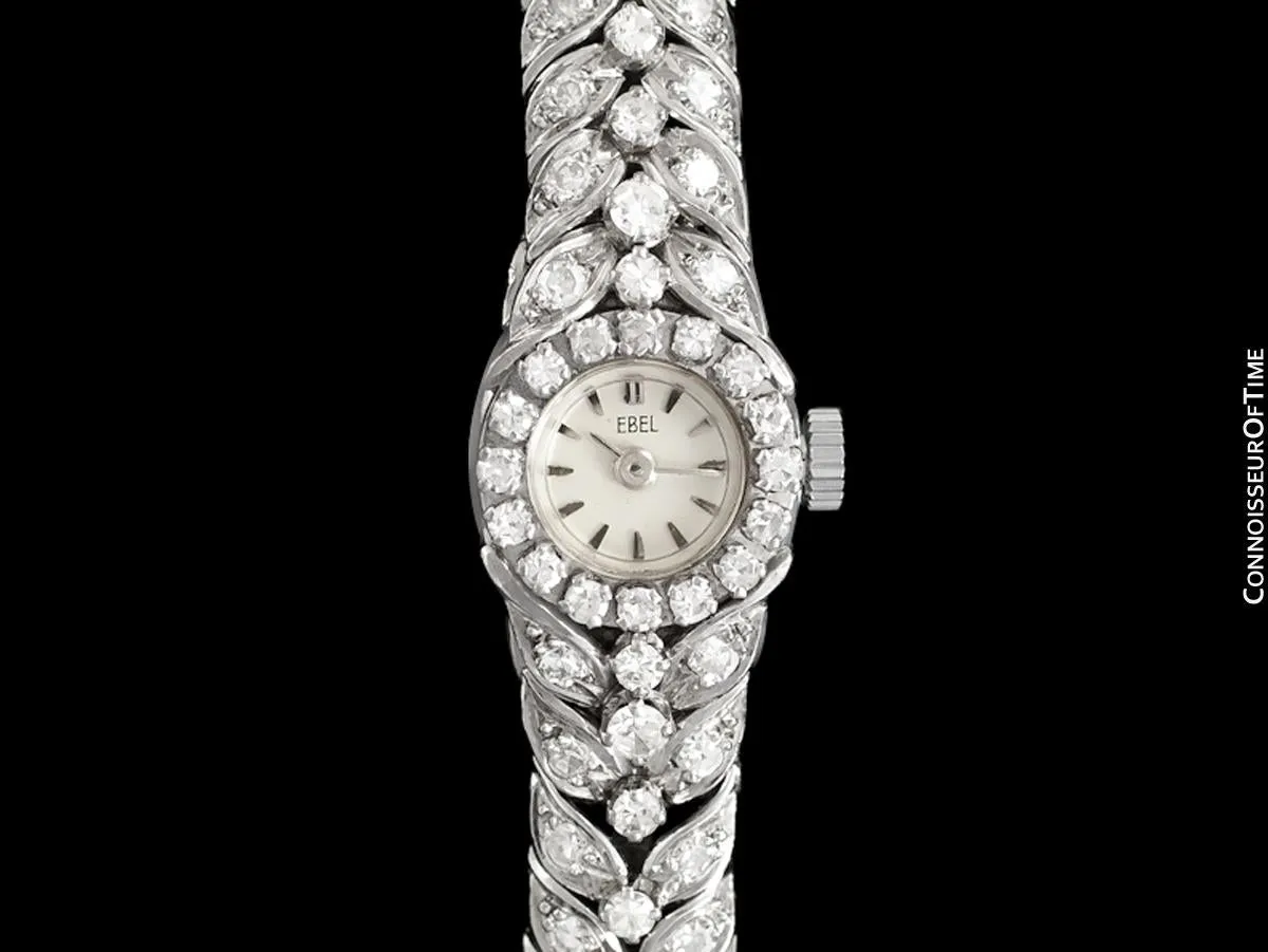 1950's Ebel Vintage Ladies 3.5 Carat Cocktail Watch - 18K White Gold & Diamonds