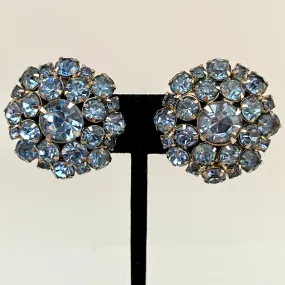 1950s Large Blue Rhinestone Clip Earrings