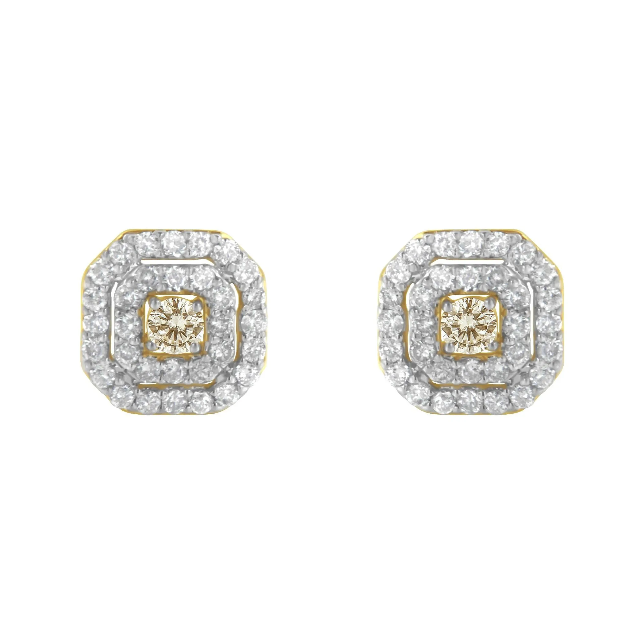 2 Micron 10KT Yellow Gold Plated Sterling Silver Diamond Square Stud Earrings (1 cttw, J-K Color, I2-I3 Clarity)