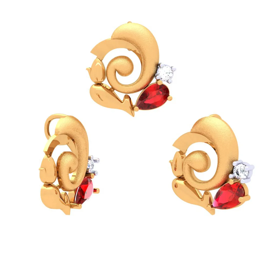 22k Gold Lord Ganesha Diamond Earring With Red Gems For You