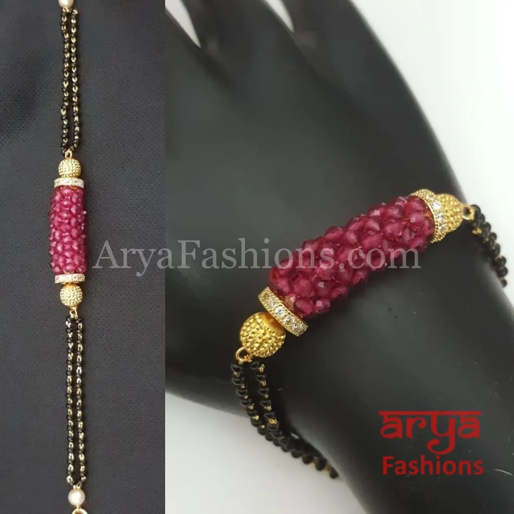 2.4, 2.6 and 2.8 Pink Black Beads Multi-strand Mangalsutra Bracelet