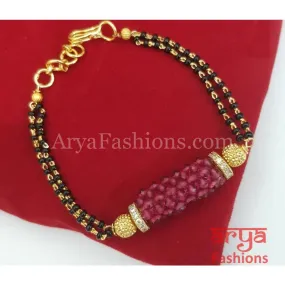 2.4, 2.6 and 2.8 Pink Black Beads Multi-strand Mangalsutra Bracelet