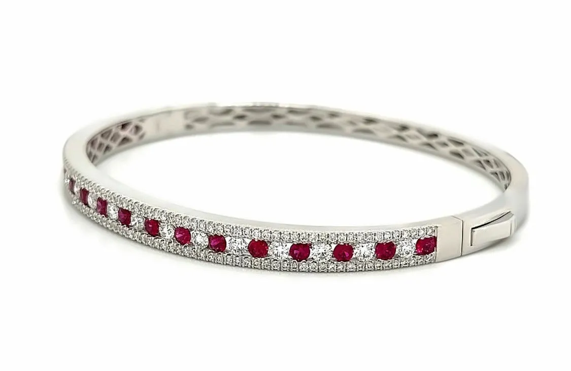 2.56ct tw Ruby & Diamond White Gold Bangle Bracelet