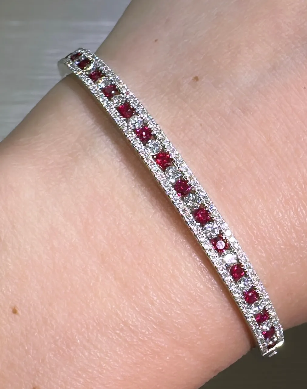 2.56ct tw Ruby & Diamond White Gold Bangle Bracelet