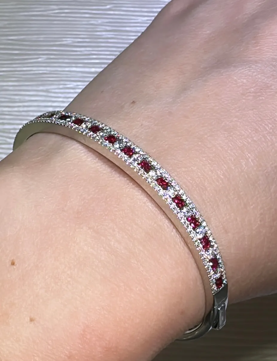 2.56ct tw Ruby & Diamond White Gold Bangle Bracelet