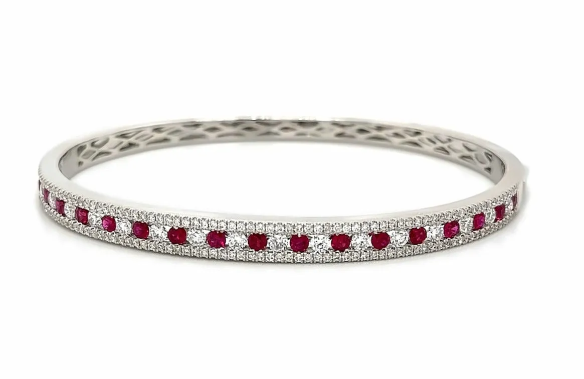 2.56ct tw Ruby & Diamond White Gold Bangle Bracelet