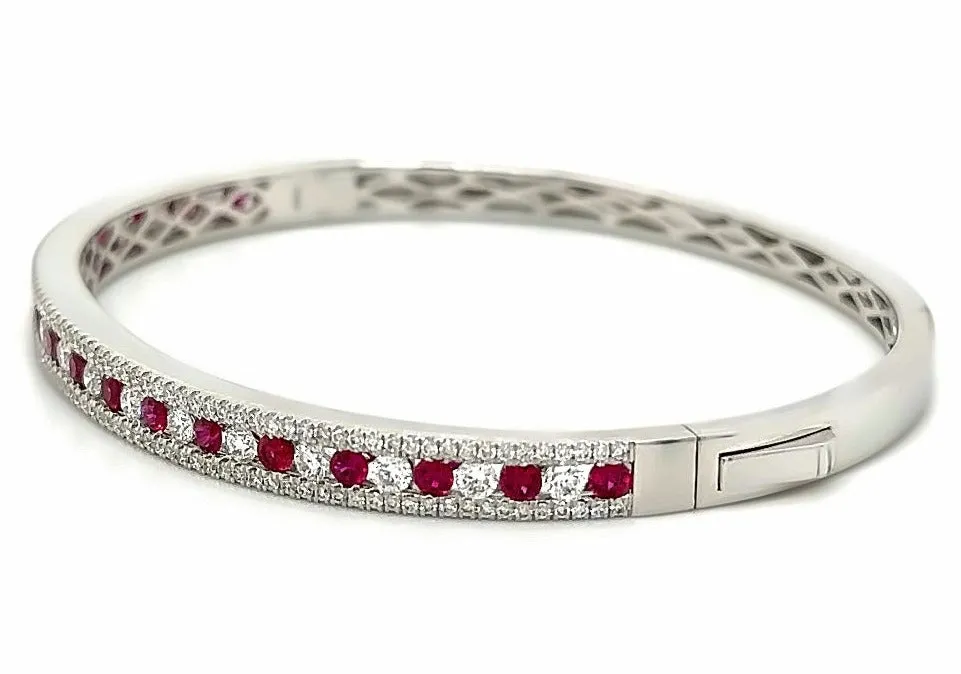 2.56ct tw Ruby & Diamond White Gold Bangle Bracelet