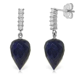 25.95 Carat 14K Solid White Gold Earrings Diamond Briolette Sapphire