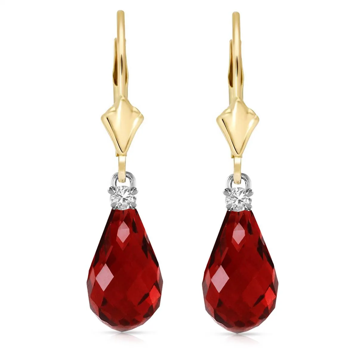 4.6 Carat 14K Solid Yellow Gold Leverback Earrings Diamond Garnet