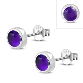 5.30mm | Amethyst Stone Round Sterling Silver Stud Earrings