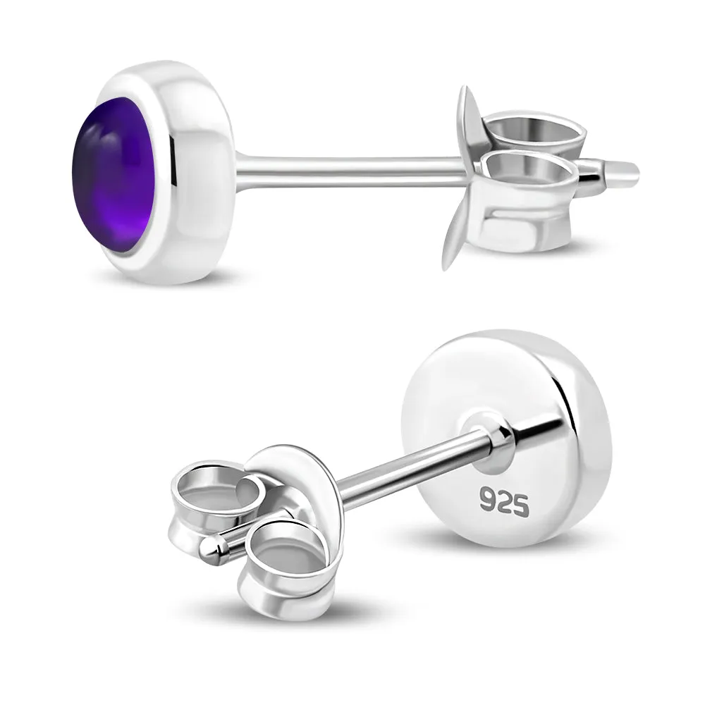 5.30mm | Amethyst Stone Round Sterling Silver Stud Earrings