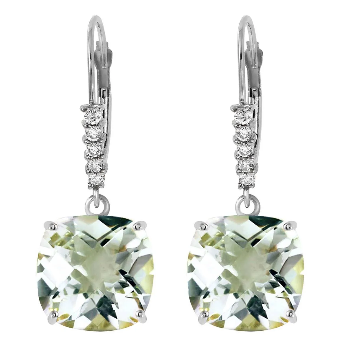 7.35 Carat 14K Solid White Gold Leverback Earrings Diamond Green Amethyst