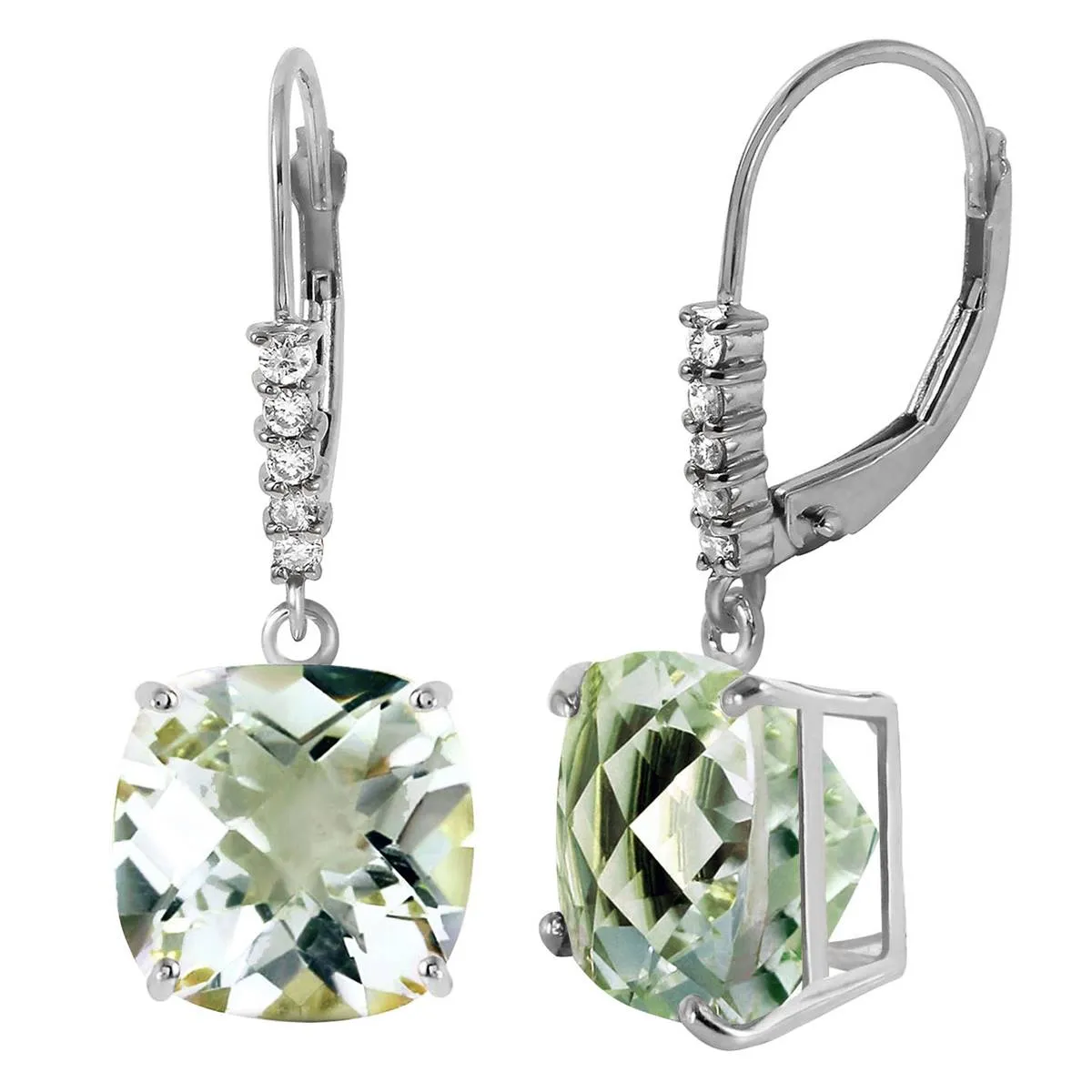 7.35 Carat 14K Solid White Gold Leverback Earrings Diamond Green Amethyst