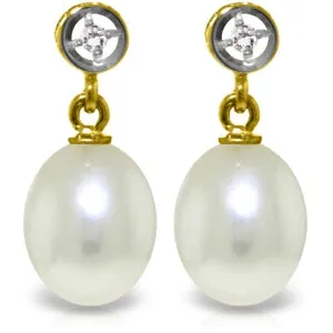 8.03 Carat 14K Solid Yellow Gold Earrings Diamond Pearl