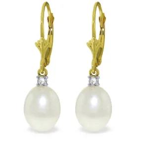 8.1 Carat 14K Solid Yellow Gold Leverback Earrings Diamond Pearl