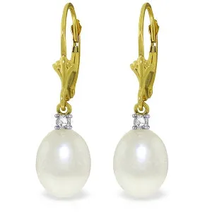 8.1 Carat 14K Solid Yellow Gold Leverback Earrings Diamond Pearl