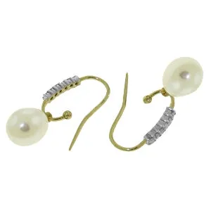 8.18 Carat 14K Solid Yellow Gold Impressions Pearl Diamond Earrings