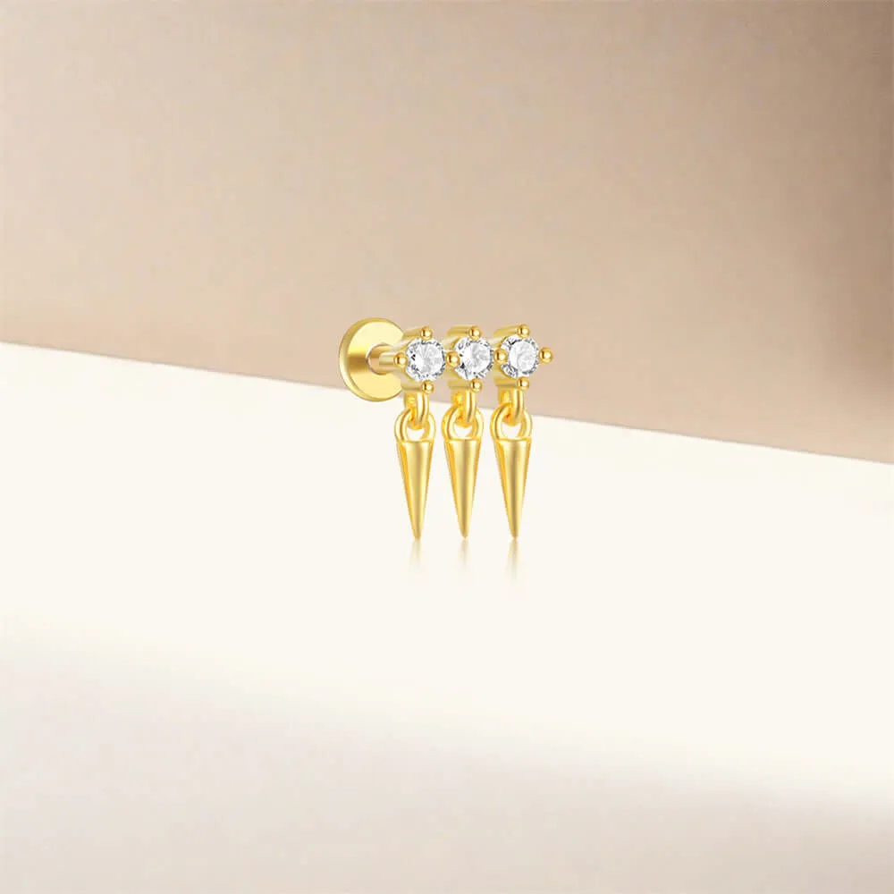 925 Silver Triangle Thorn CZ Diamond Flat Earrings