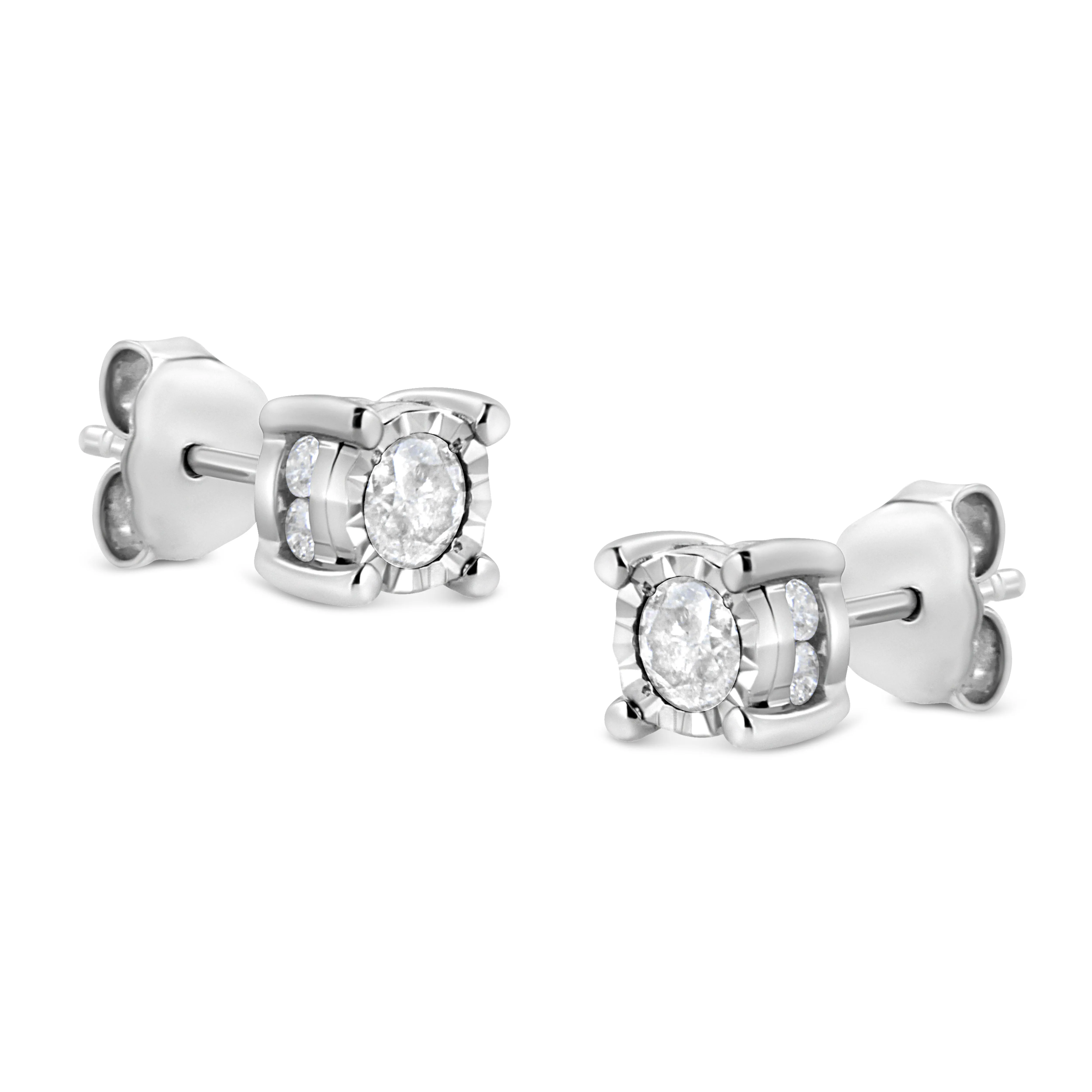 .925 Sterling Silver 1.0 Cttw Round Brilliant-Cut Diamond Miracle-Set Solitaire Stud Earrings