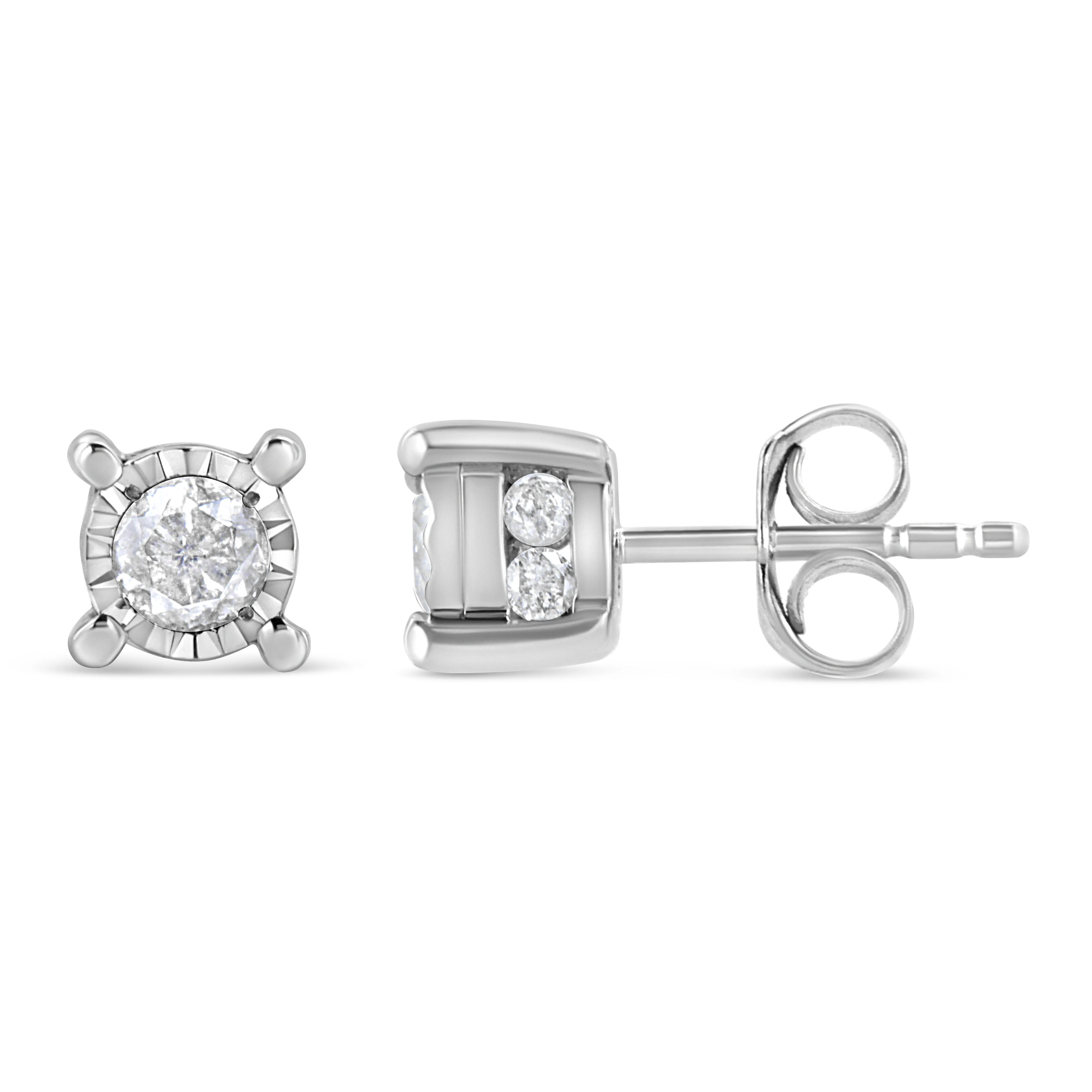 .925 Sterling Silver 1.0 Cttw Round Brilliant-Cut Diamond Miracle-Set Solitaire Stud Earrings