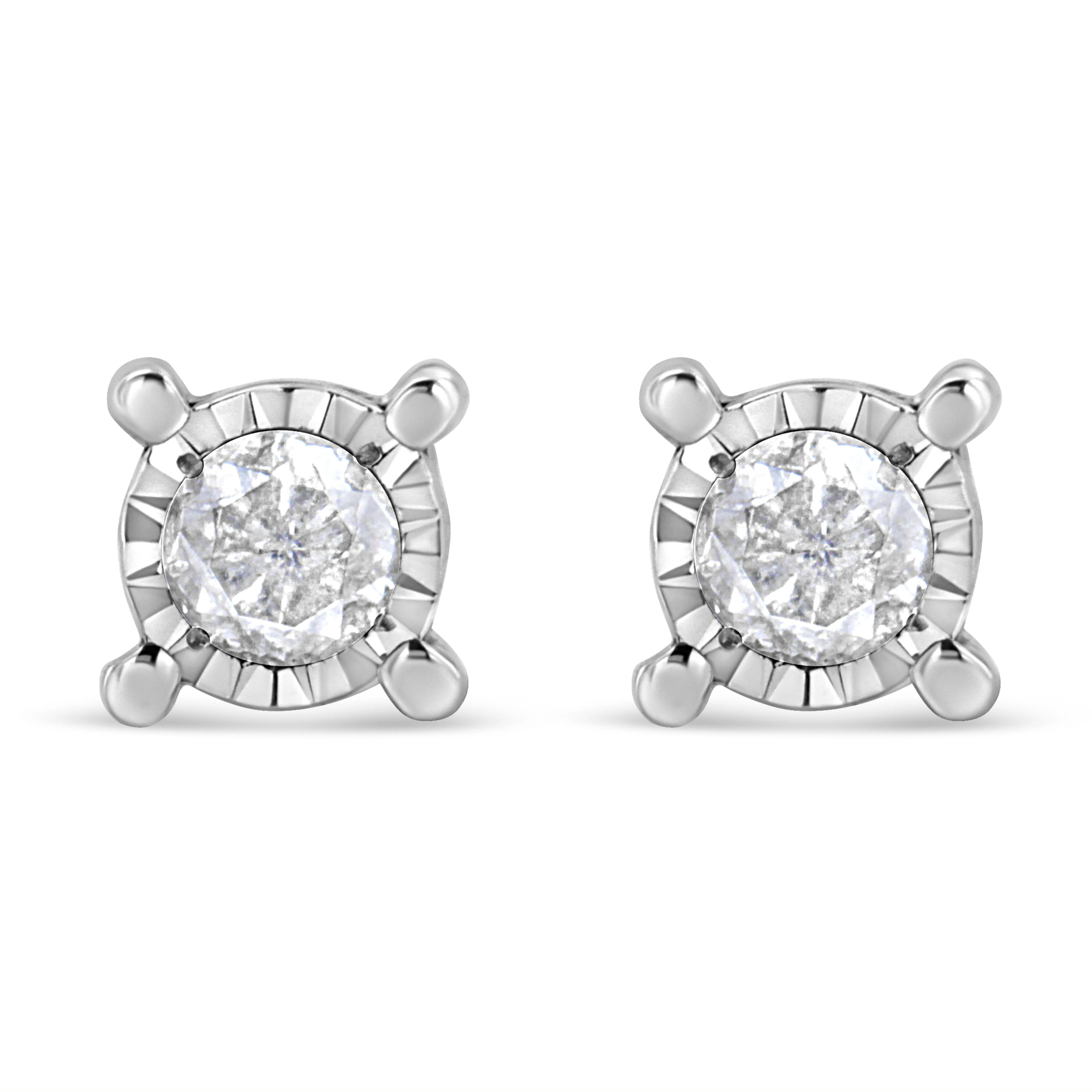 .925 Sterling Silver 1.0 Cttw Round Brilliant-Cut Diamond Miracle-Set Solitaire Stud Earrings