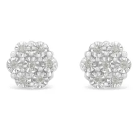 .925 Sterling Silver 1/10 Cttw Round-Cut Diamond Miracle-Set Floral Cluster Button Stud Earrings (I-J Color, I2-I3 Clarity)