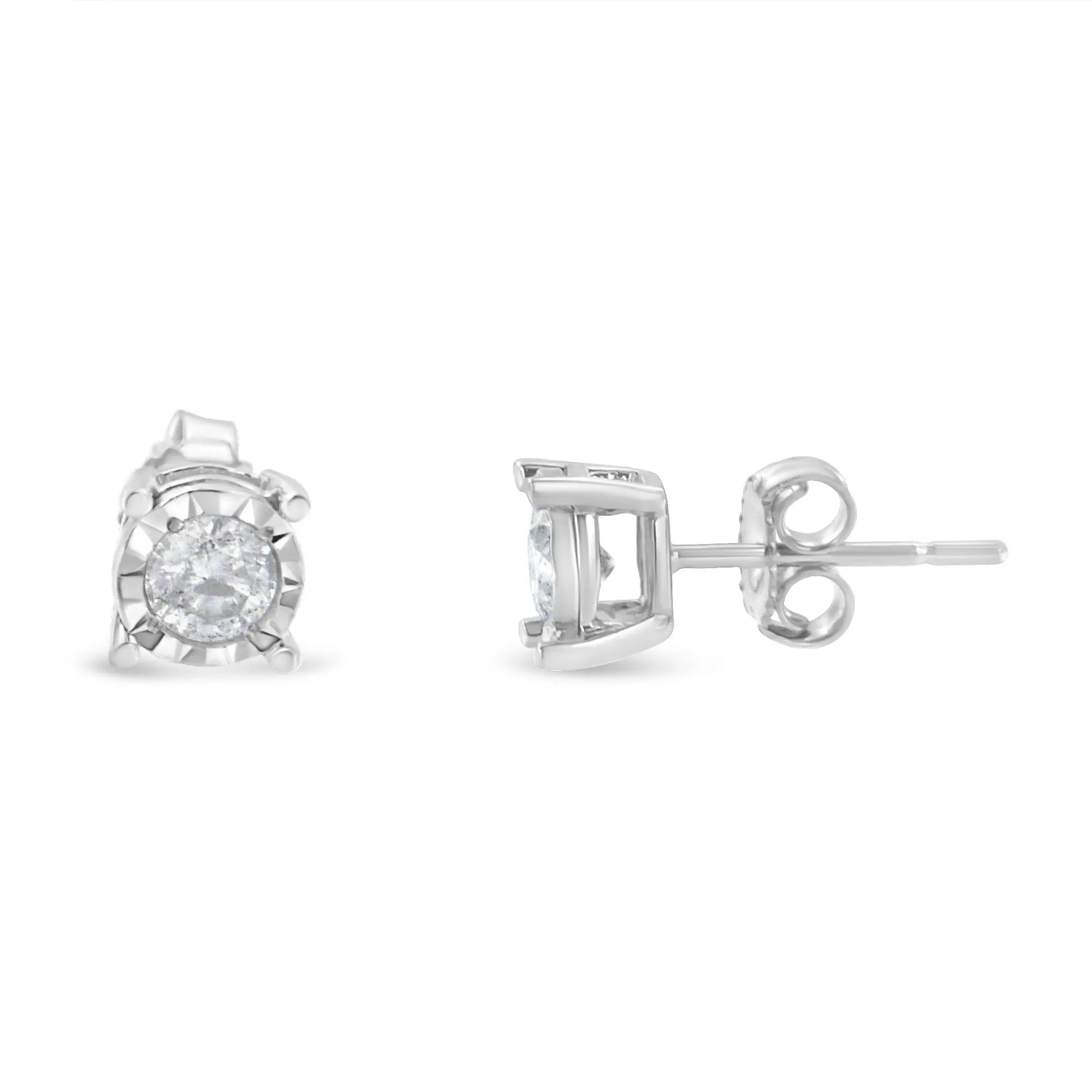 .925 Sterling Silver 1/2 Cttw Near Colorless Round Brilliant-Cut Diamond Miracle-Set Stud Earrings (H-I Color, I2-I3 Clarity)