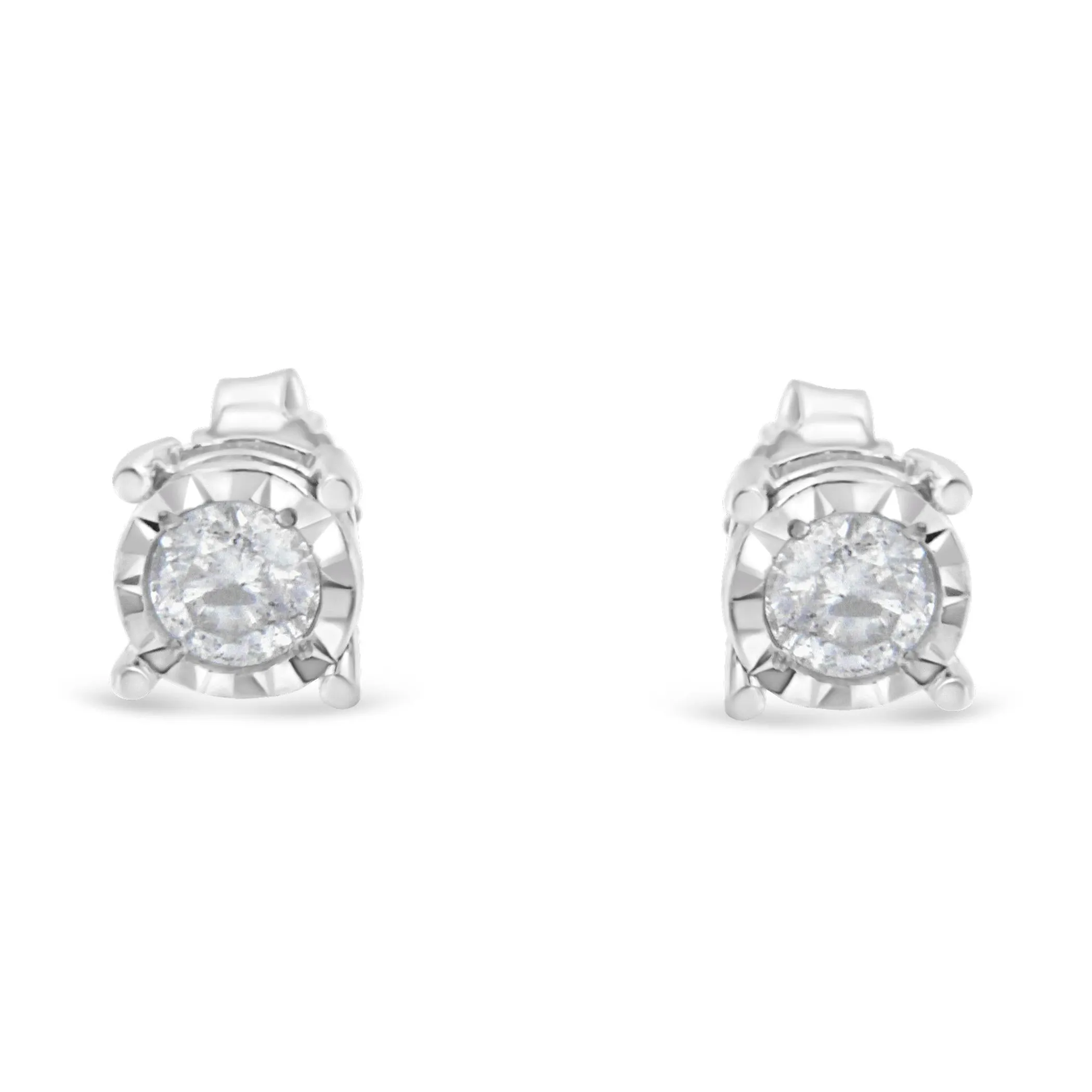 .925 Sterling Silver 1/2 Cttw Near Colorless Round Brilliant-Cut Diamond Miracle-Set Stud Earrings (H-I Color, I2-I3 Clarity)