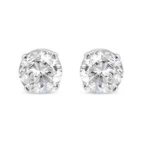 .925 Sterling Silver 1/2 Cttw Round Brilliant-Cut Near Colorless Diamond Classic 4-Prong Stud Earrings (I-J Color, I1-I2 Clarity)