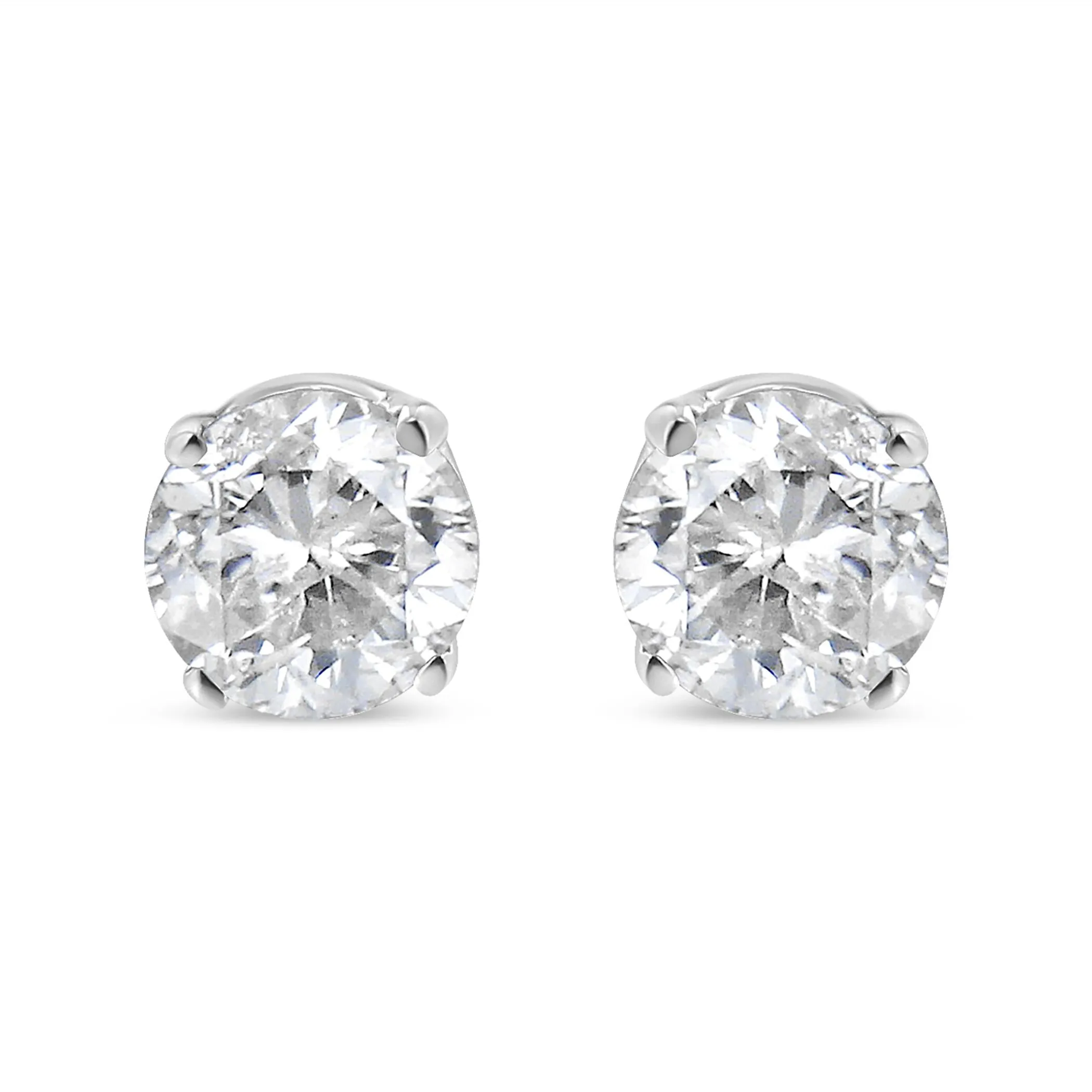 .925 Sterling Silver 1/2 Cttw Round Brilliant-Cut Near Colorless Diamond Classic 4-Prong Stud Earrings (I-J Color, I1-I2 Clarity)