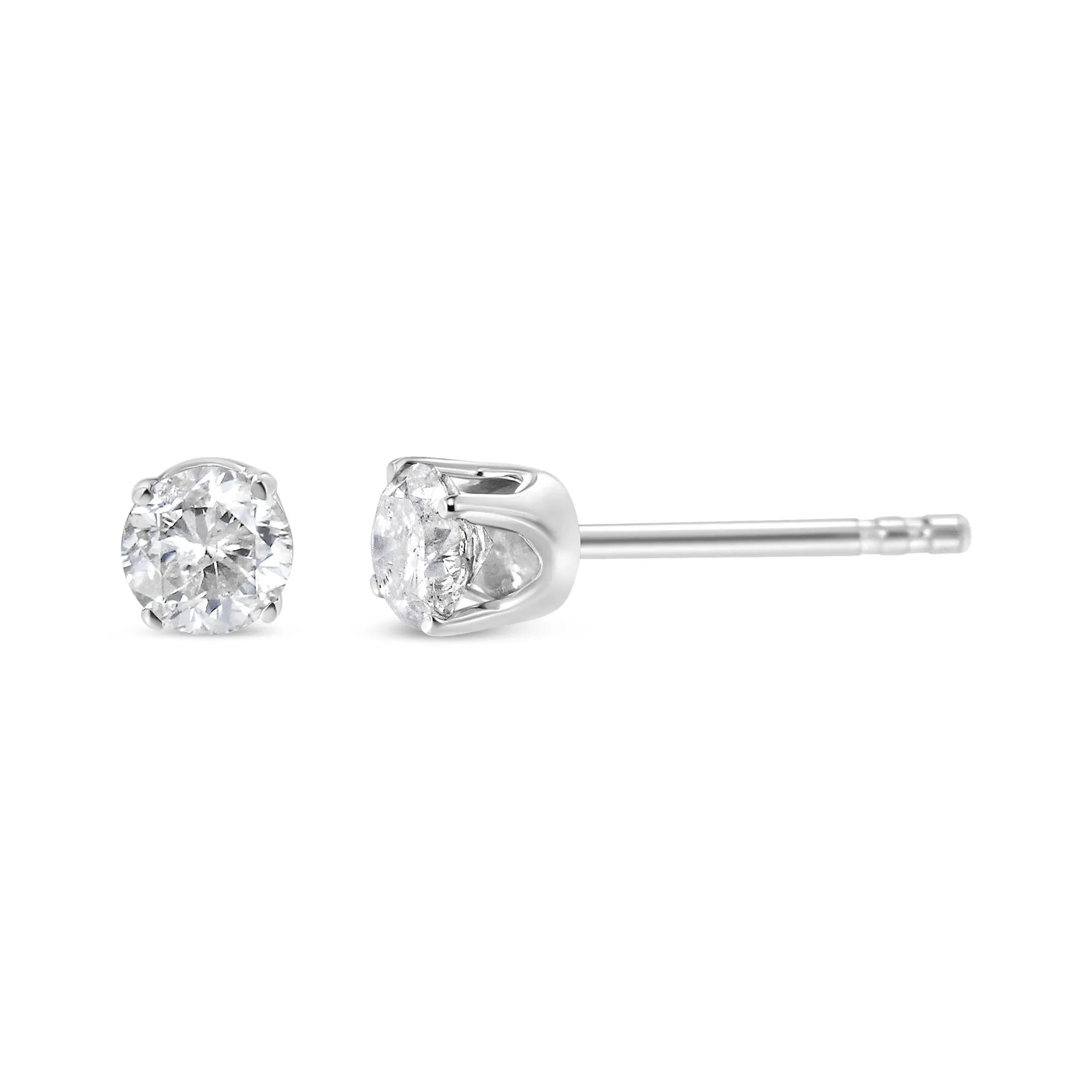 .925 Sterling Silver 1/2 Cttw Round Brilliant-Cut Near Colorless Diamond Classic 4-Prong Stud Earrings (I-J Color, I1-I2 Clarity)