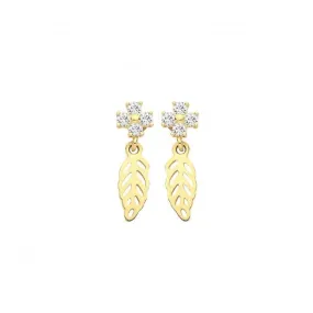 9ct Yellow Gold Zirconia Flower & Leaf Drop Earrings