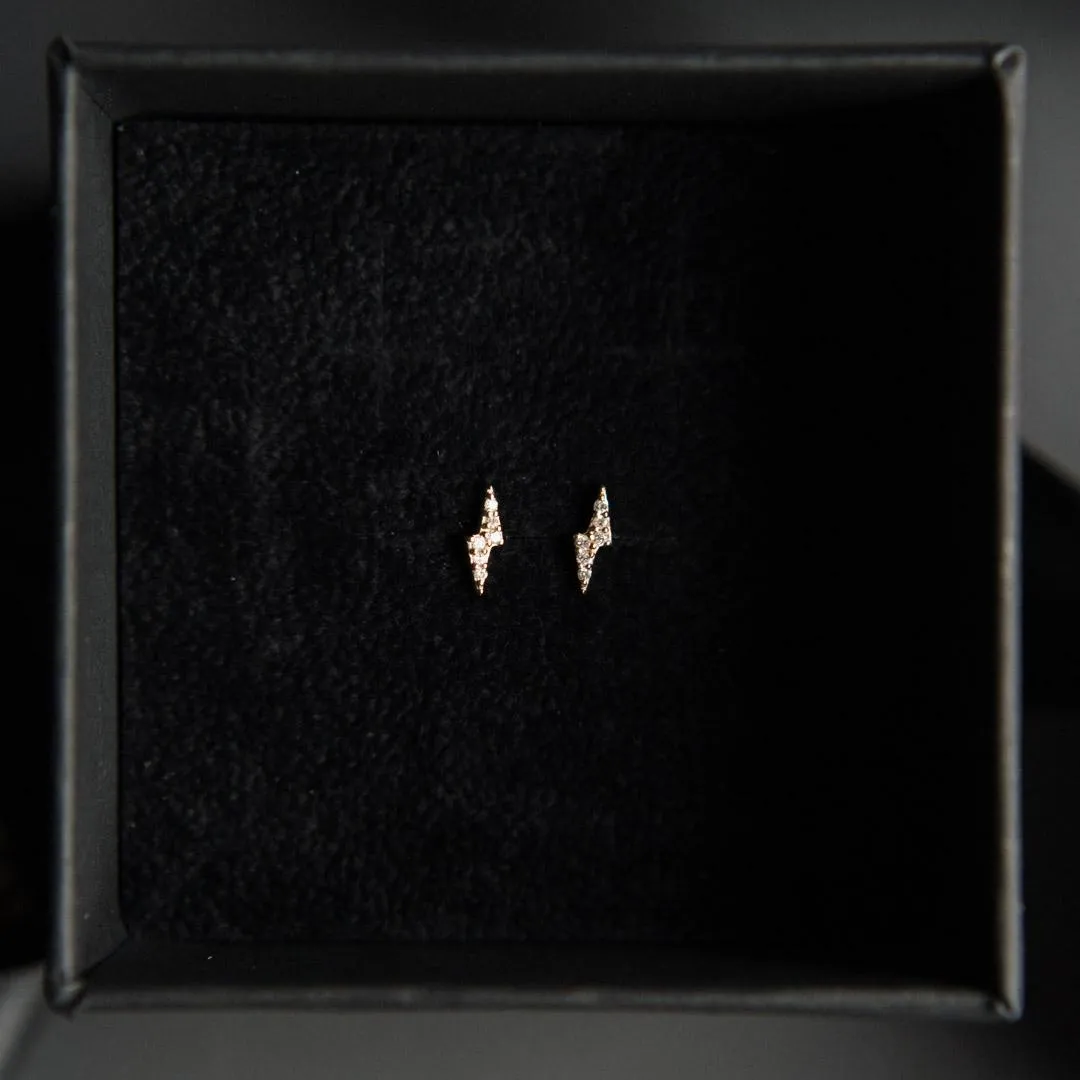 9kt Gold Diamond Lightning Bolt Stud Earrings