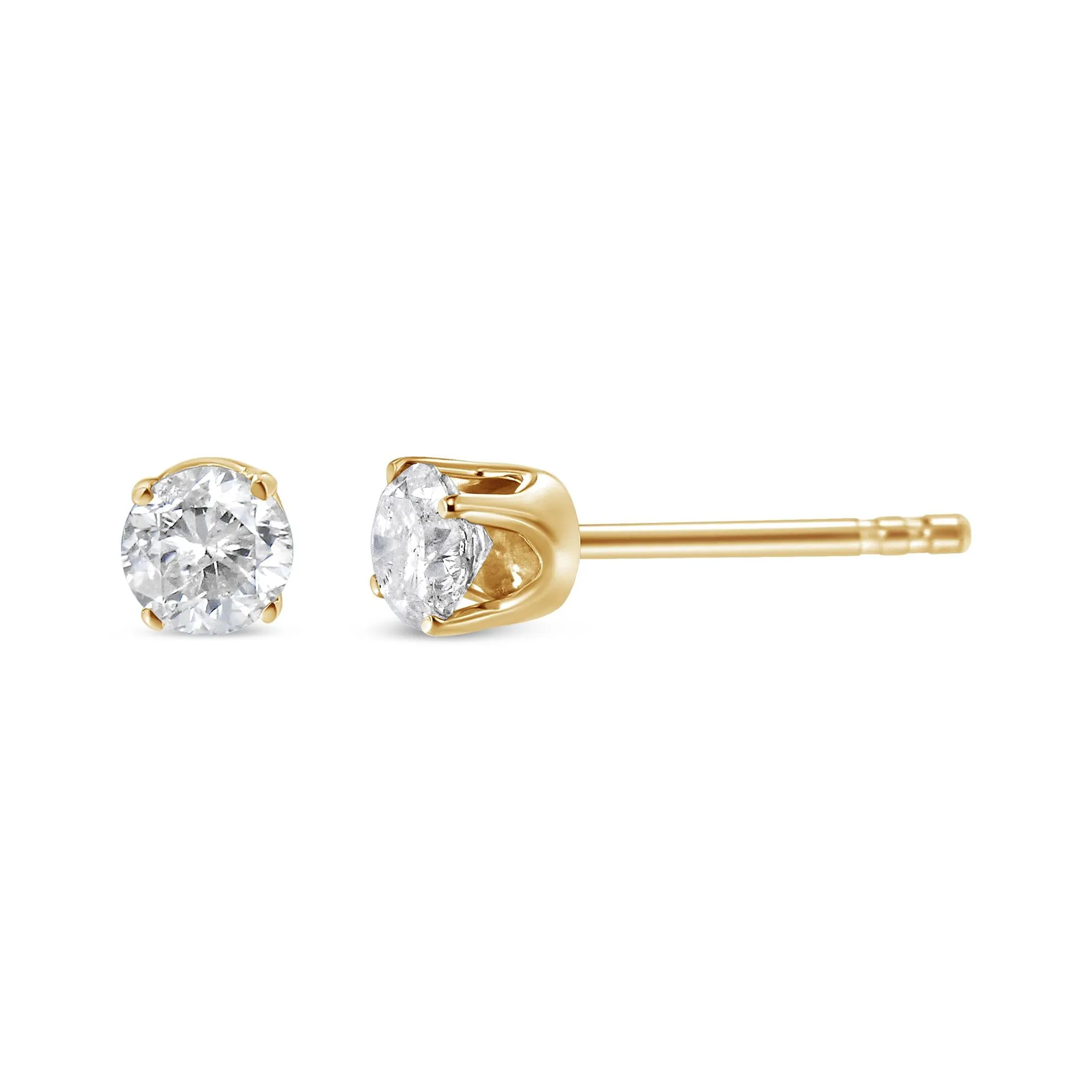 AGS Certified 0.40 Cttw Round Brilliant-Cut Diamond 14K Yellow Gold Classic 4-Prong Solitaire Stud Earrings (L-M Color, I1-I2 Clarity)