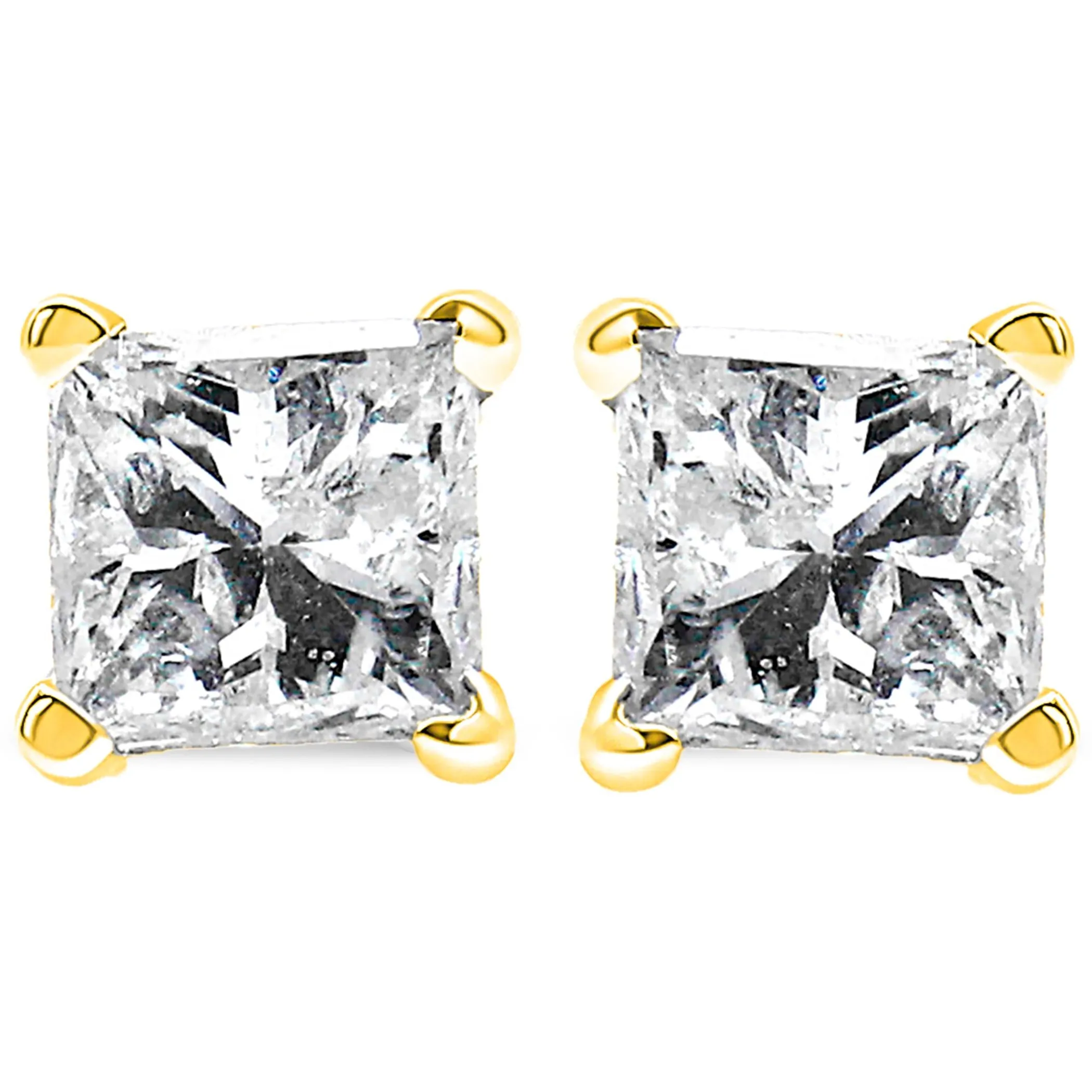 AGS Certified Princess-Cut Square Diamond 4-Prong Solitaire Stud Earrings in 14K Gold (J-K Color, I1-I2 Clarity)