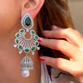 Alara Emerald Green & White Gold Statement Indian Jewelry Earrings Rose Gold - Jaipur Rose Modern Luxury Designer Indian Jewelry