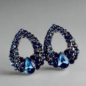 Alluring Sapphire Blue Austrian Gold Plated Cocktail Rhinestone Earrings For Woman