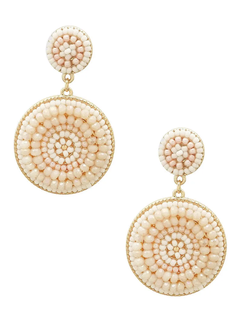 Amada Circular Beaded Statement Drop Earrings - 2 colors