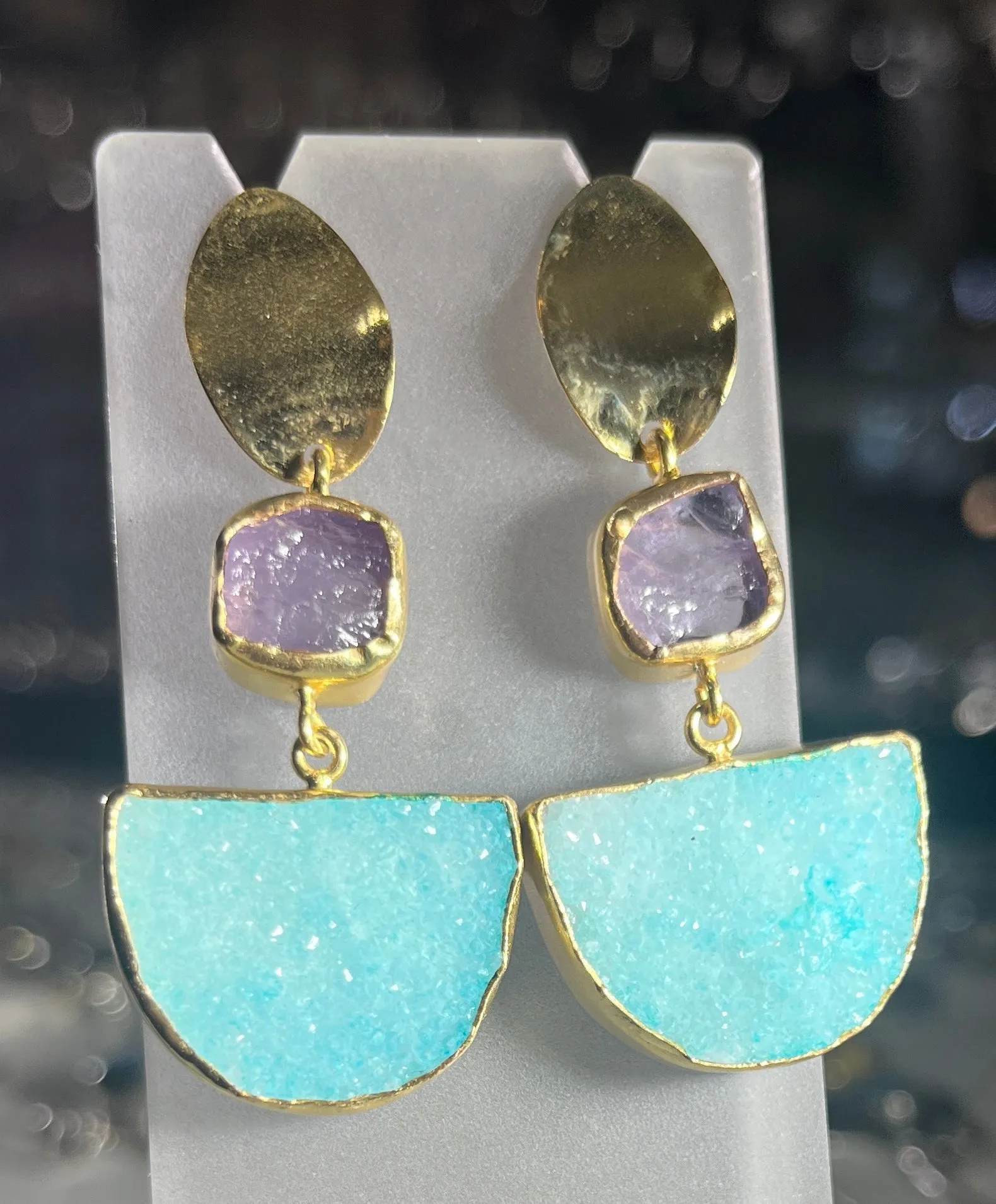 Amazonia Earrings In Amethyst & Aqua Druzy