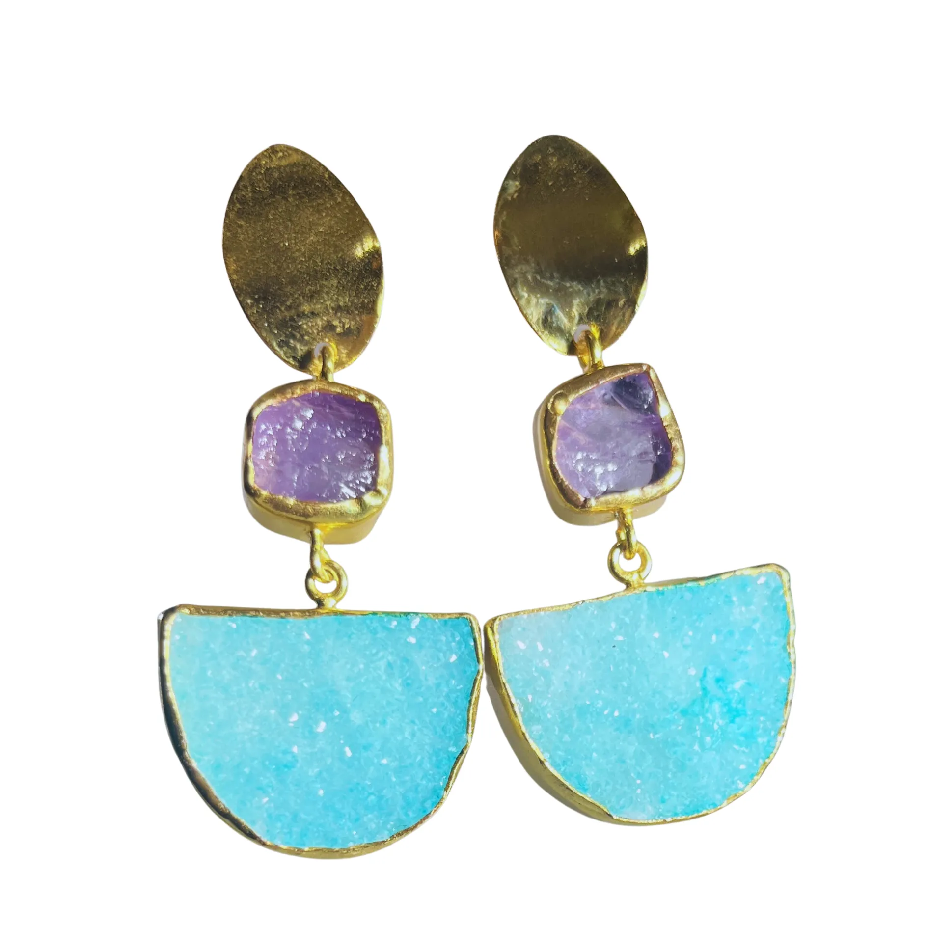 Amazonia Earrings In Amethyst & Aqua Druzy