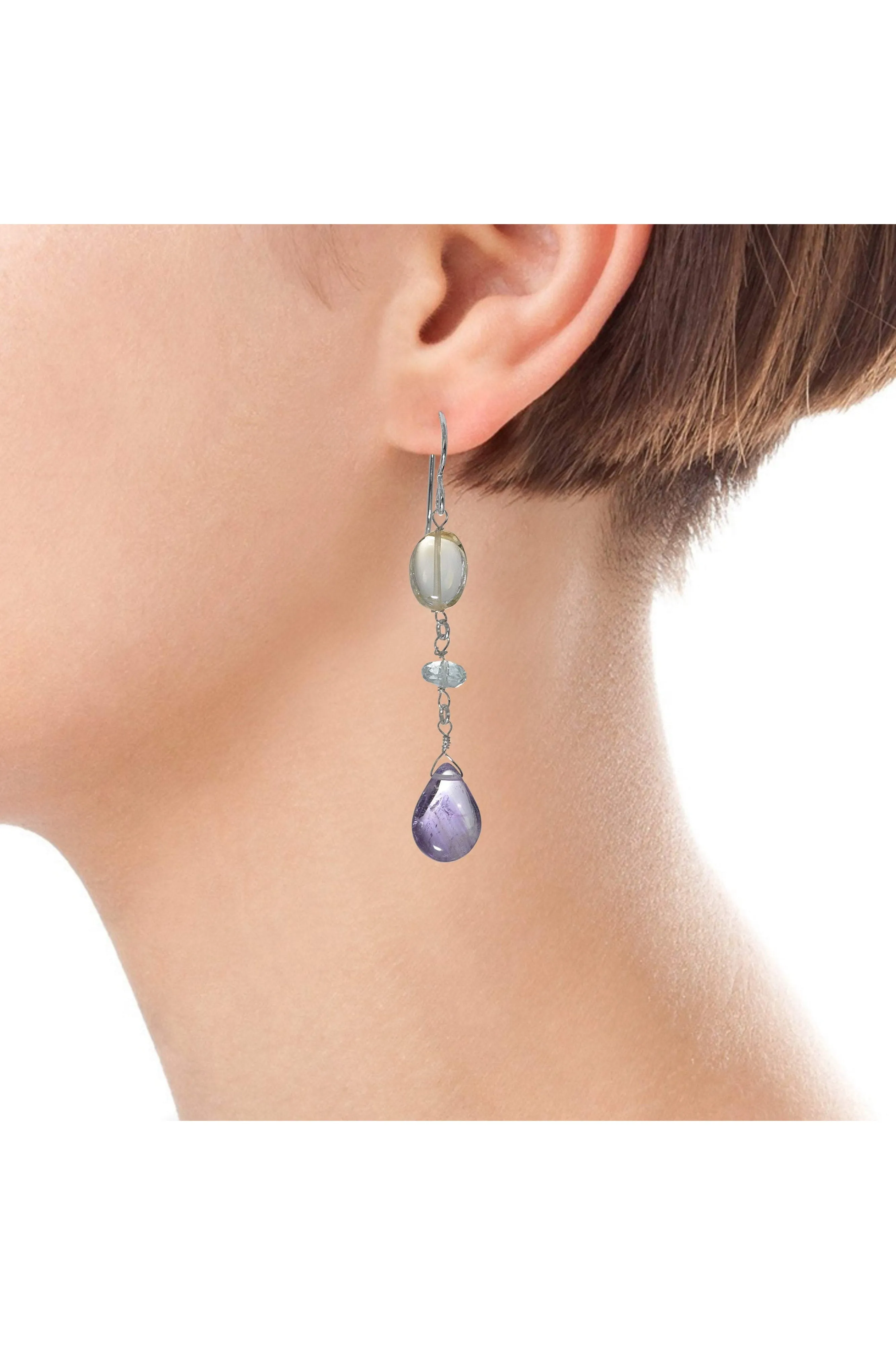 Amethyst, Citrine, Aquamarine Multicolor Pastel Earrings