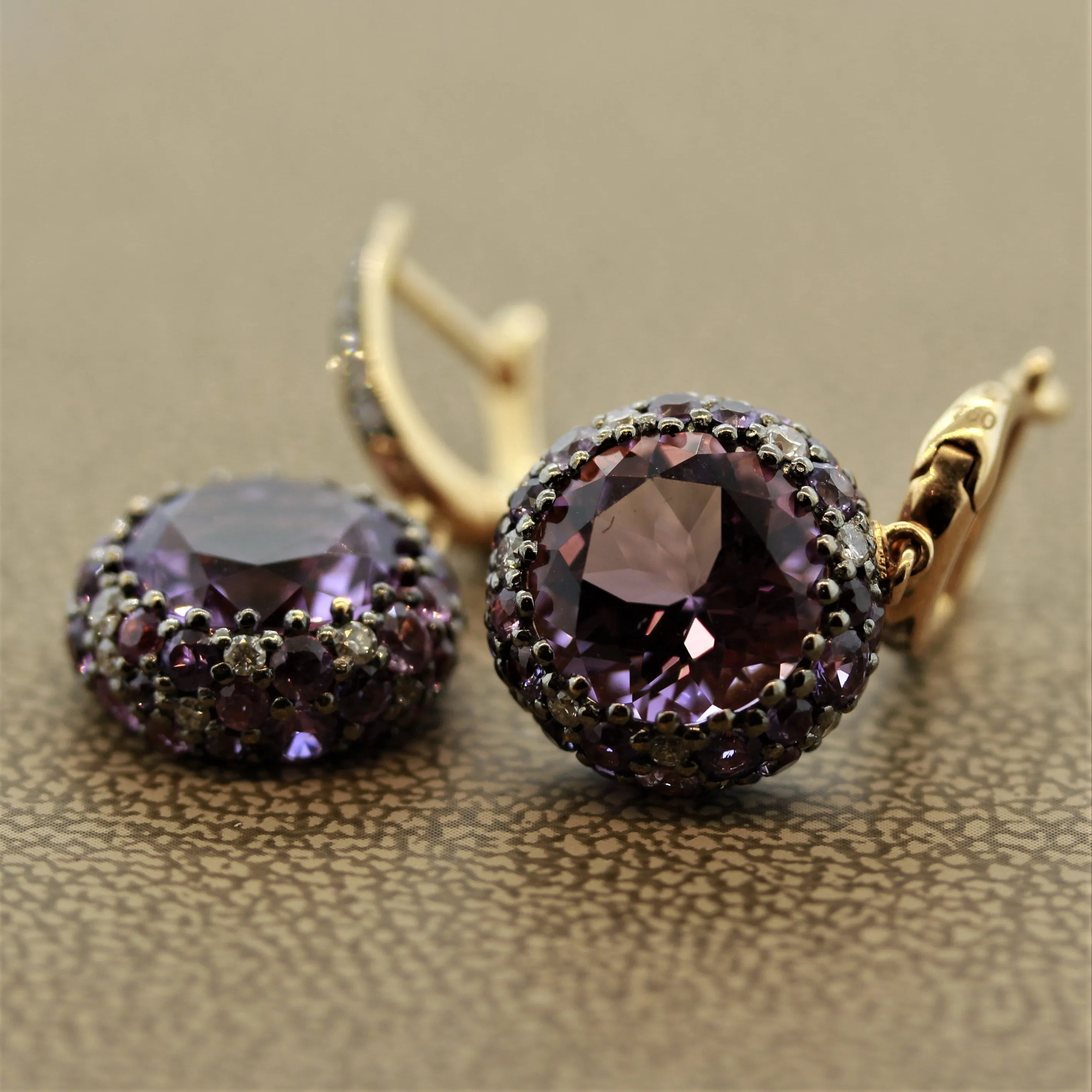 Amethyst Sapphire Diamond Gold Drop Earrings