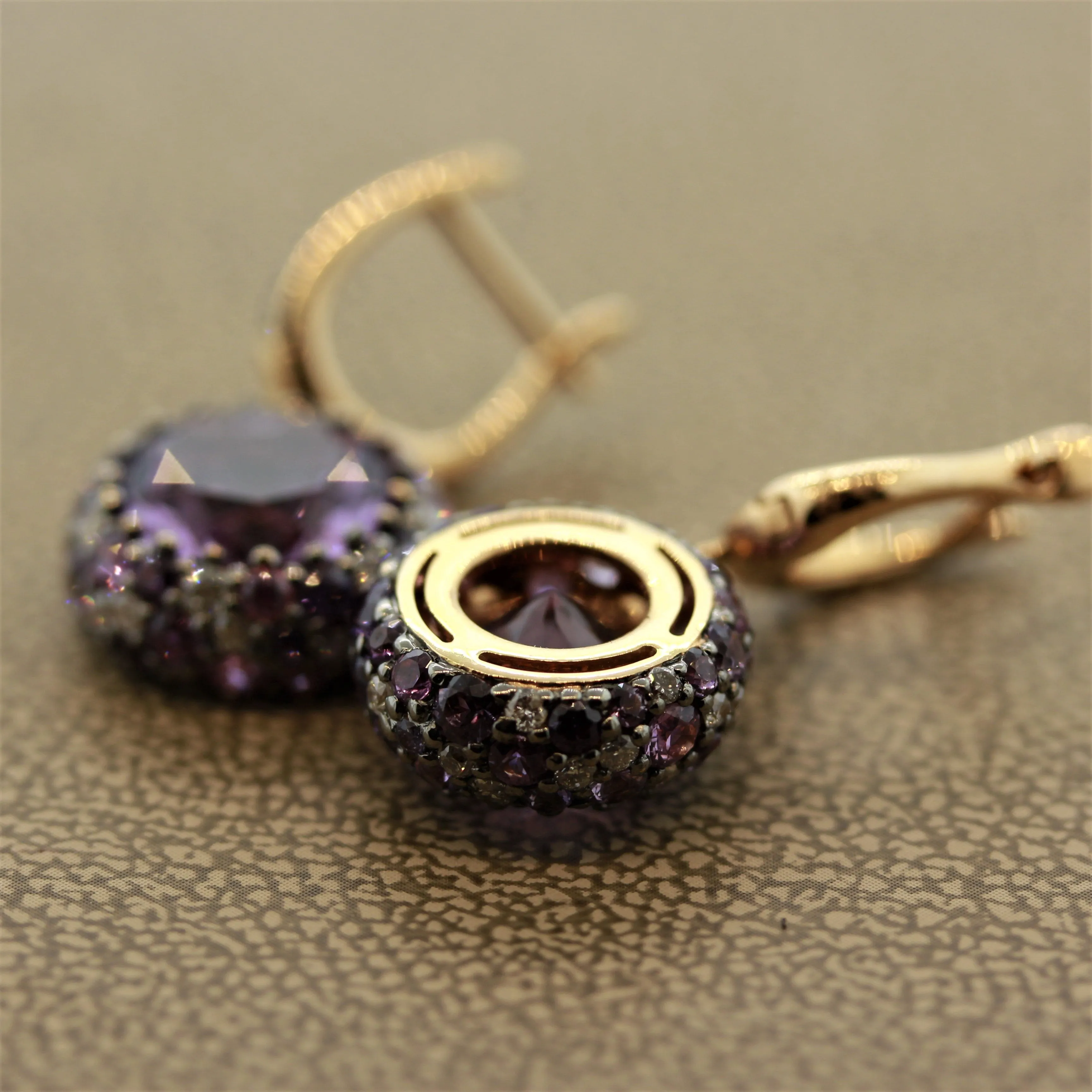 Amethyst Sapphire Diamond Gold Drop Earrings