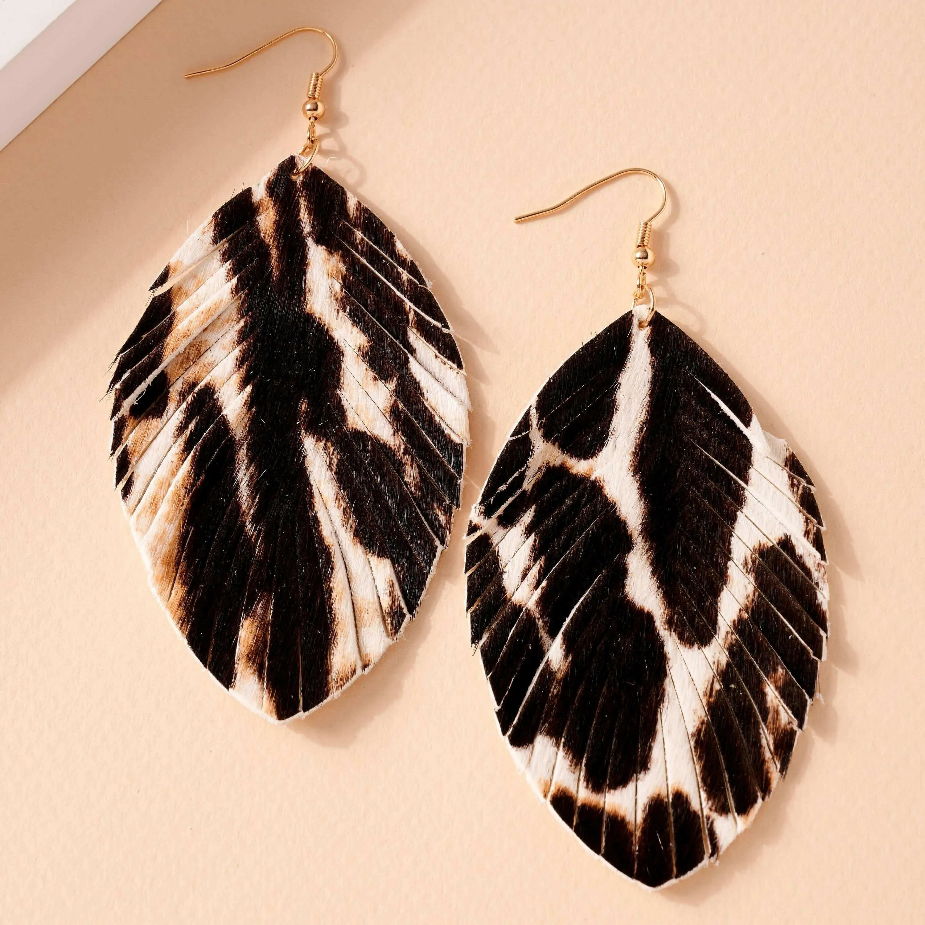 Animal Print Feather Dangling Earrings