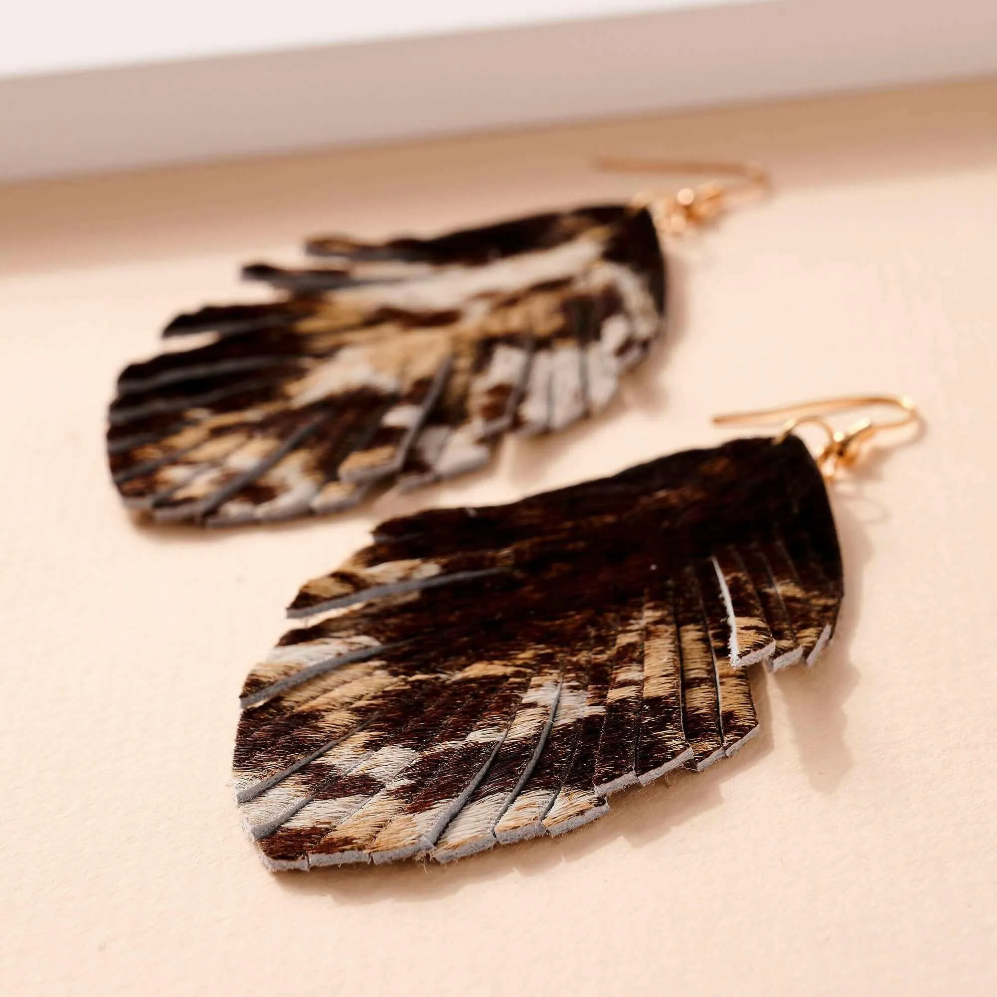 Animal Print Feather Dangling Earrings