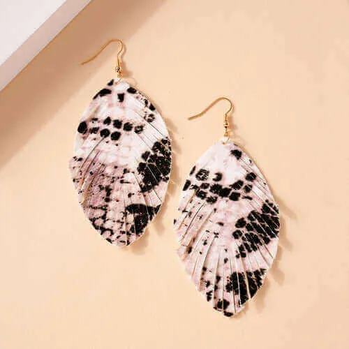 Animal Print Feather Dangling Earrings