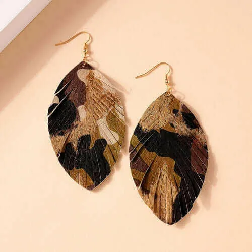 Animal Print Feather Dangling Earrings