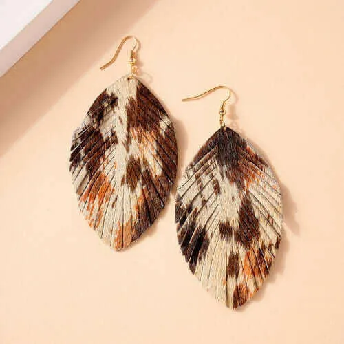 Animal Print Feather Dangling Earrings